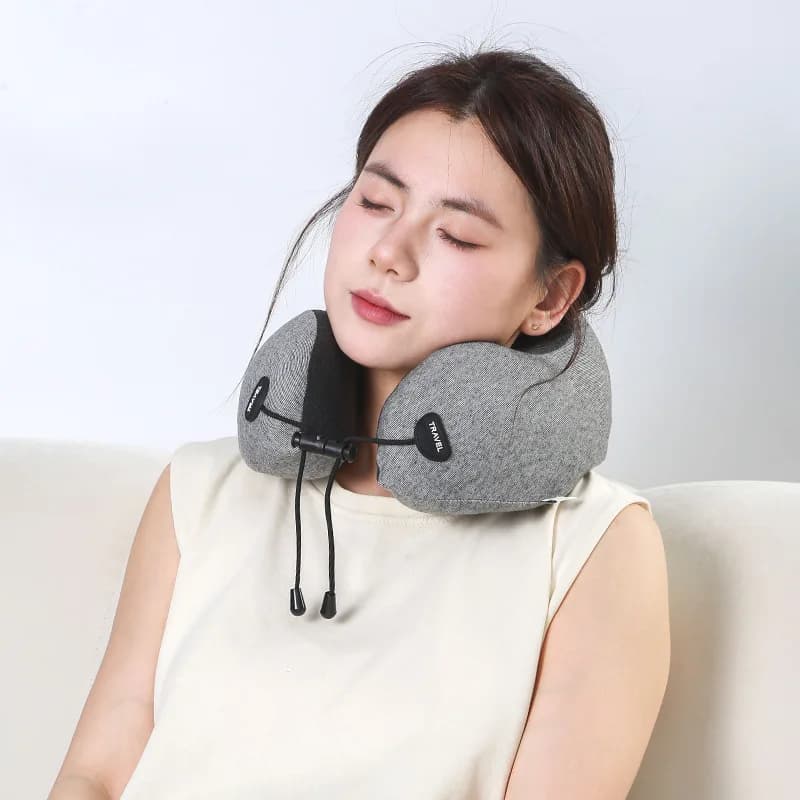 Cuscino da Viaggio a U in Memory Foam a Lento Ritorno per Aereo e Auto, Morbido e Peluche a Righe