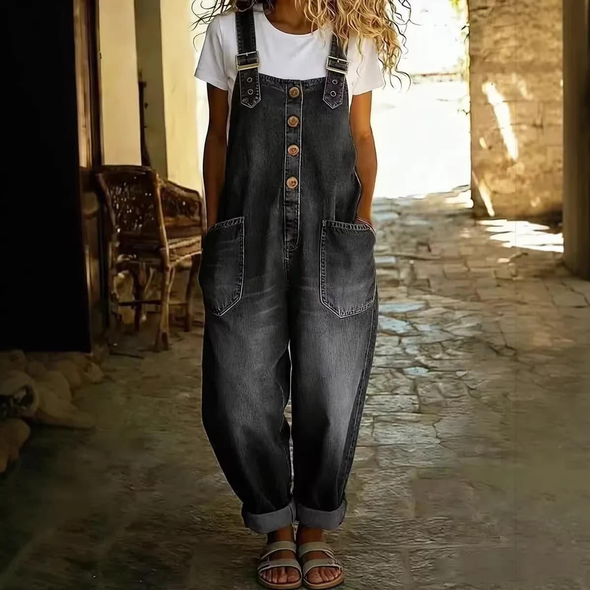 Tuta Estiva in Denim con Bretelle per Donna