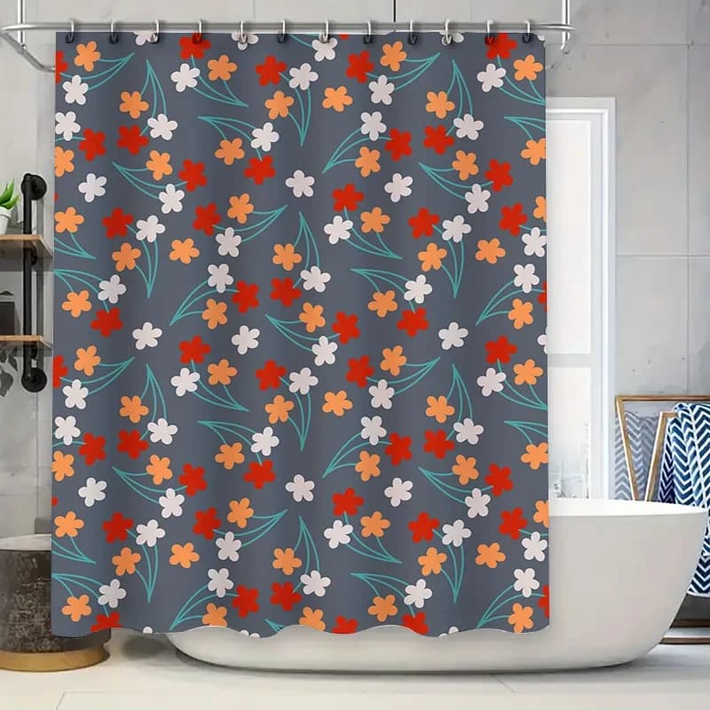 Tenda da doccia floreale colorata Arredamento moderno per bagni Tessuto impermeabile con motivo blu arancione con anelli Idea regalo perfetta