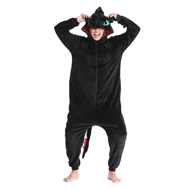 Drago Bianco Nero Tutina Adulto Unisex Flanella Pigiama Anime Costume Cosplay Treno la tua notte Furia Indumenti da notte E46762AC;3,k8't,