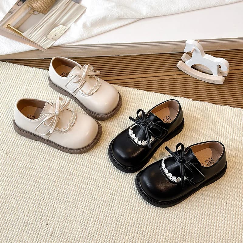 New PU Leather Shoes for Kids Spring-Autumn, Princess Shoes with Bow, Soft Sole, Casual Moccasins, Sizes 21-33