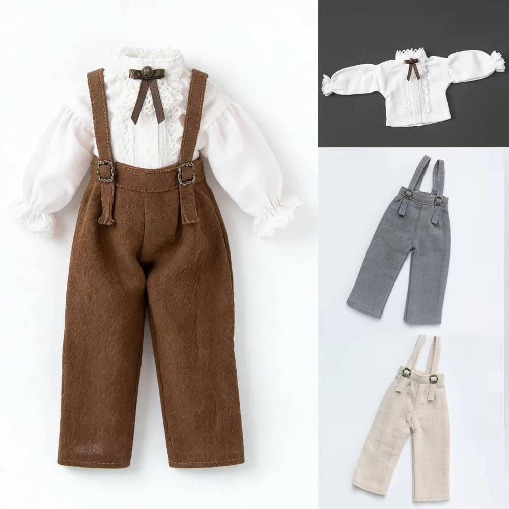 Blyth Clothes Fashion Lace Bow Long Sleeve Shirt Overalls Pants Set for Ymy Licca Azones Ob22 24 27 Ker YMY Doll Accessories