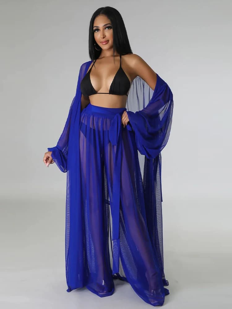 Women's set 2 pieces blouse and long sleeve pants set elegant dress Sexy fantasy transparent Dropshipping wholesale