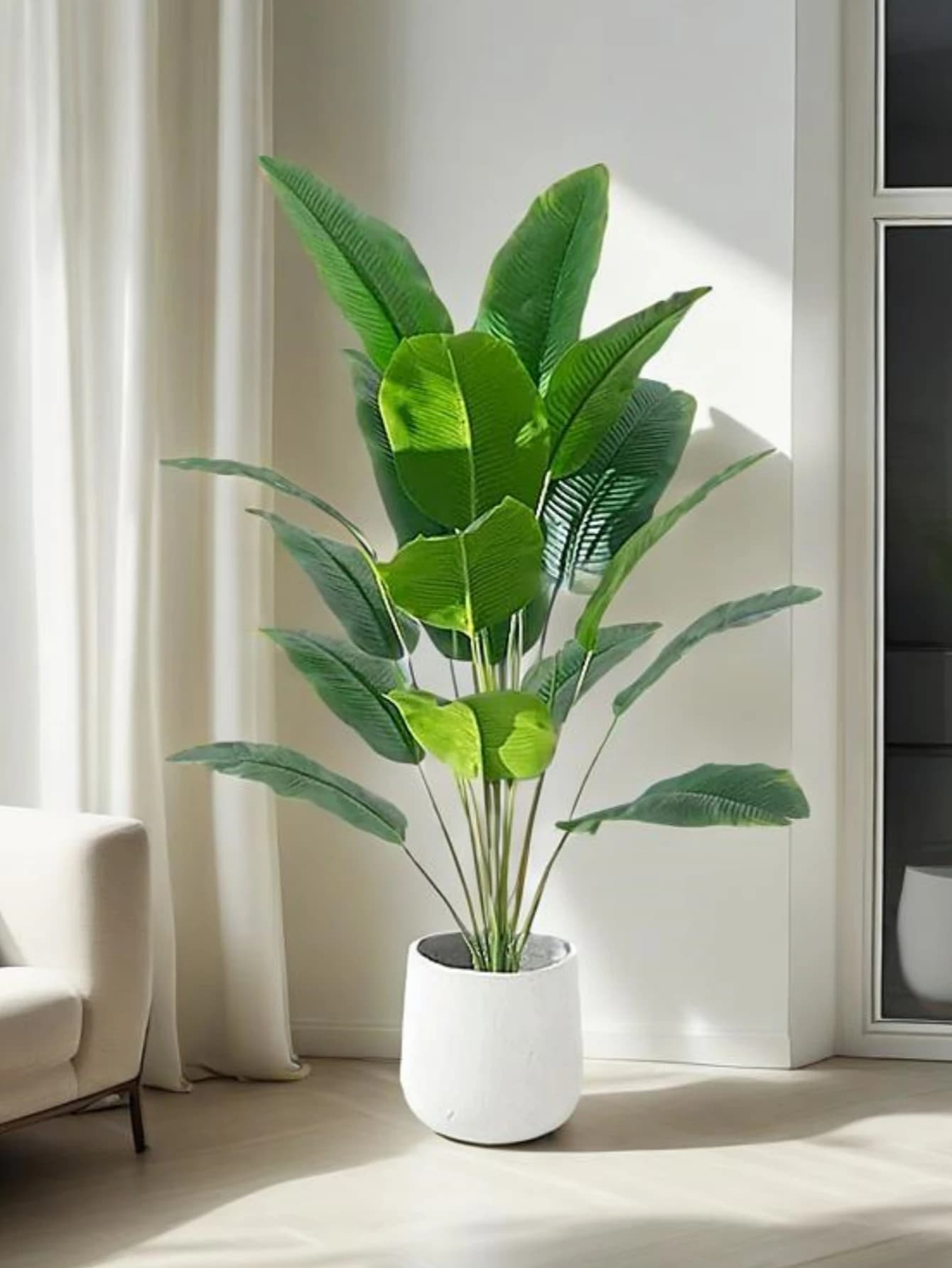 Artificial banana tree, fake iside leaves, tropical palm trees for domestic decorations, table, window sills, for parties