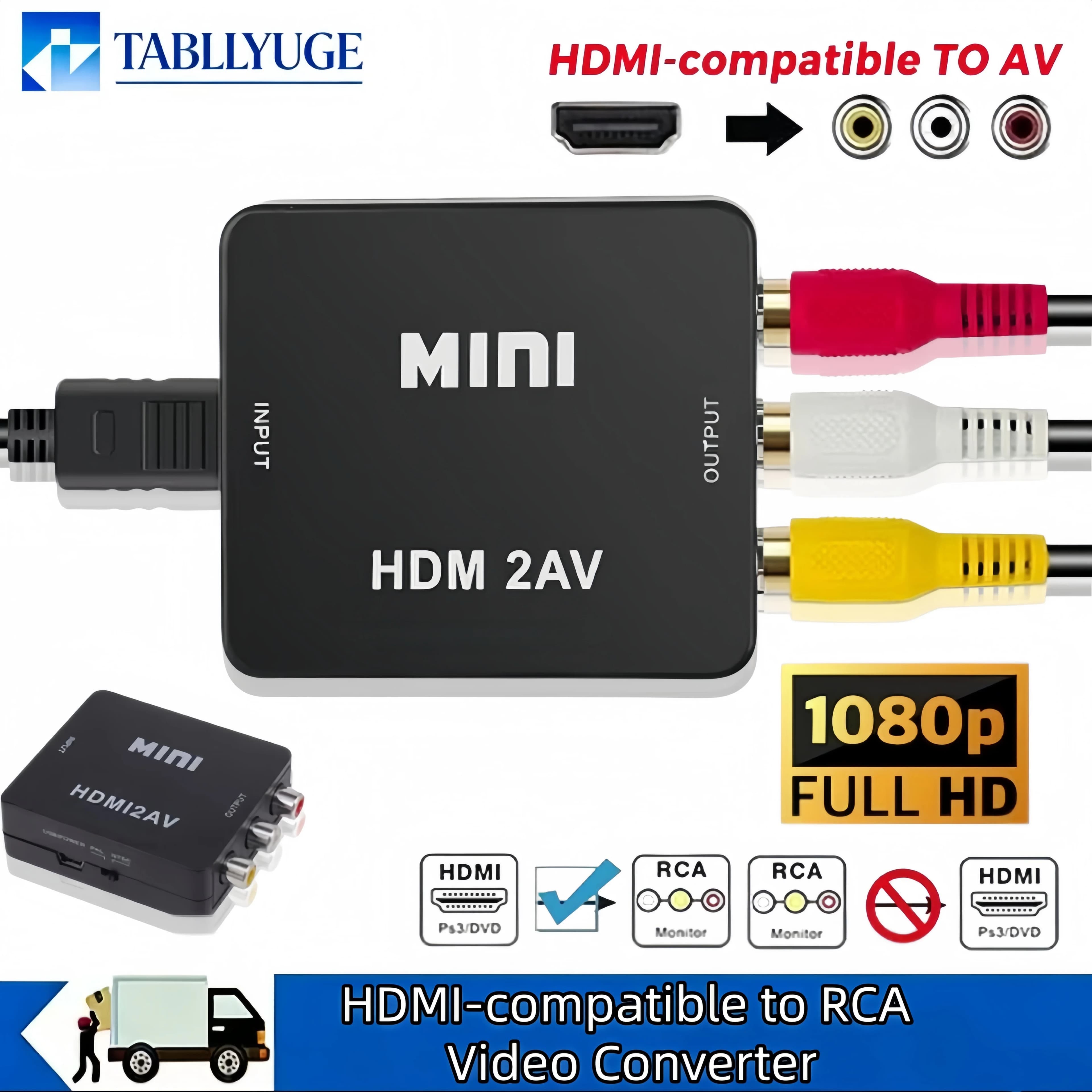 Adattatore HDMI a RCA AV, Convertitore Video Composito HDMI a CVBS e Audio LR, Scaler Video HD per PC, HDTV, Proiettore