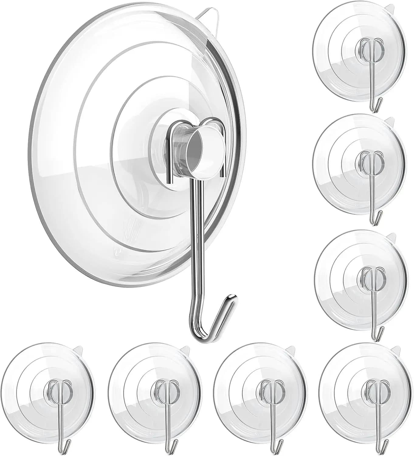 Ganci a ventosa, 2,5 pollici in PVC trasparente con ganci in metallo, portata 7 libbre, resistenti e rimovibili per cucina, bagno, doccia, parete, finestra, vetro