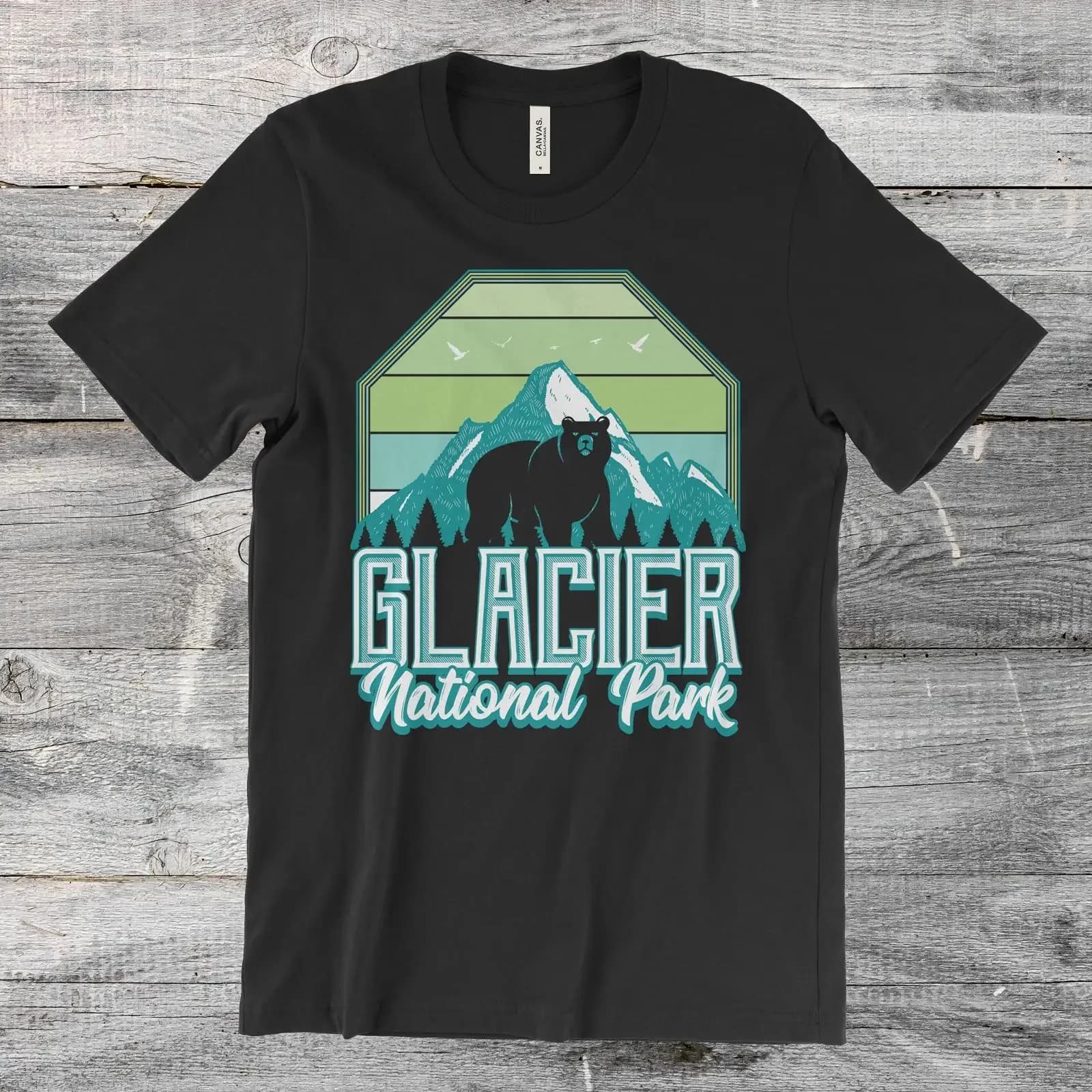 Vintage Glacier National Park Black Bear Mountain T Shirt Hiking Outdoor Retro Also Available in vintage Washed Versatile