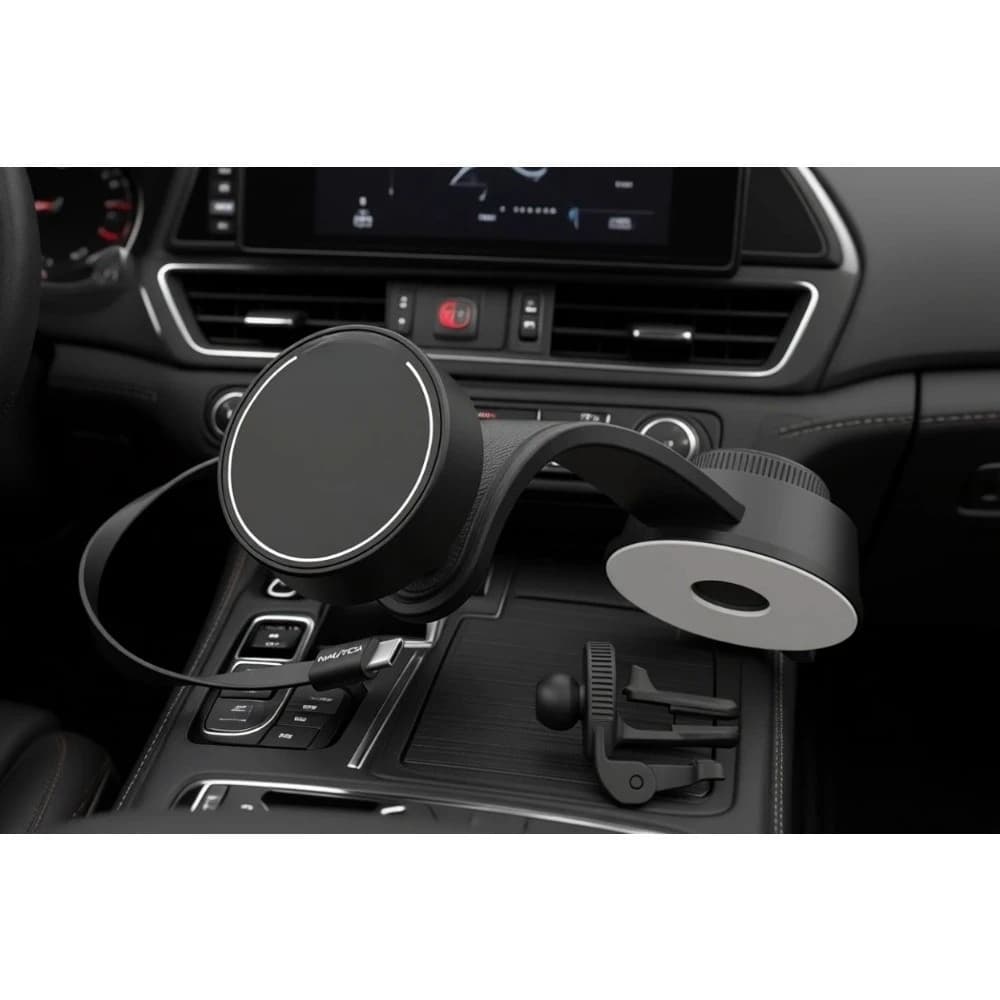 Caricabatterie Wireless Magnetico da 15W per Auto con Cavo USB-C Retrattile, Supporto Universale per Cruscotto e Bocchette di Ventilazione, Ricarica Rapida, Porta Telefono