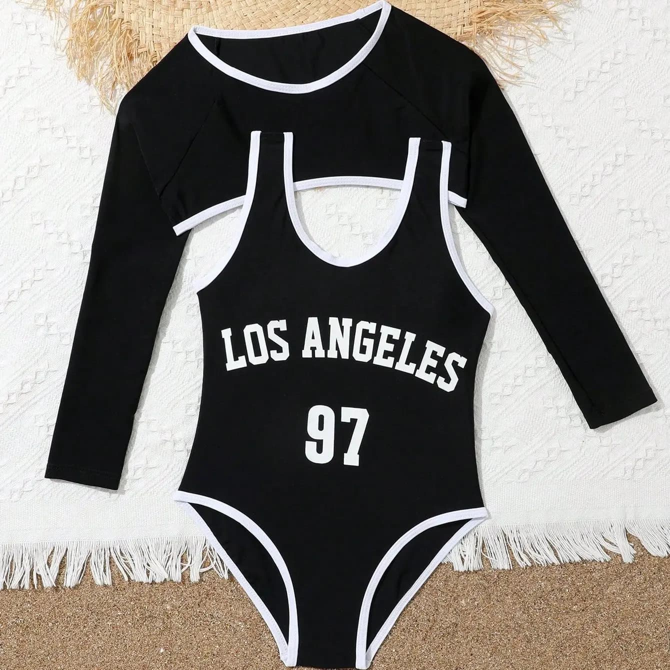 Full-Board Swimwear with Long Sleeves Cover Up Top 7-12 Years Swimwear for Kids 2024 Teenage Swimwear for Kids