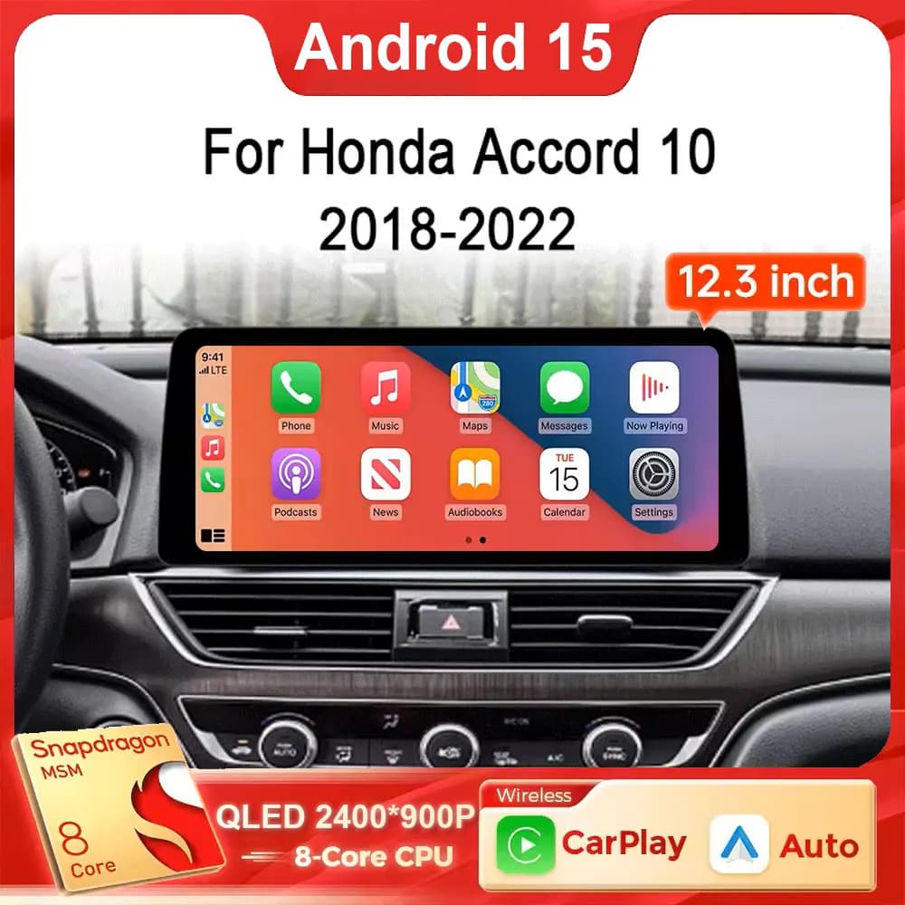 12.3 pollici Android 15 Per Honda Accord 10 2018 - 2021 2K Wireless Carplay Auto Radio Lettore multimediale per auto 4G WIFI BT DSP DVD