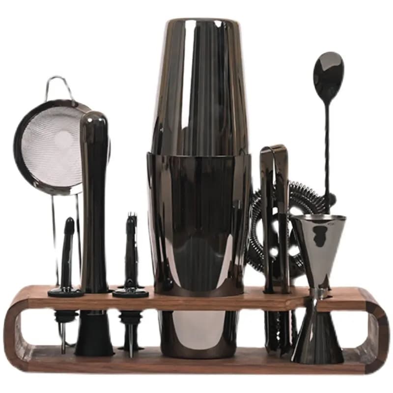Shaker per cocktail in acciaio inossidabile 304 a due stadi con struttura in legno per uso domestico