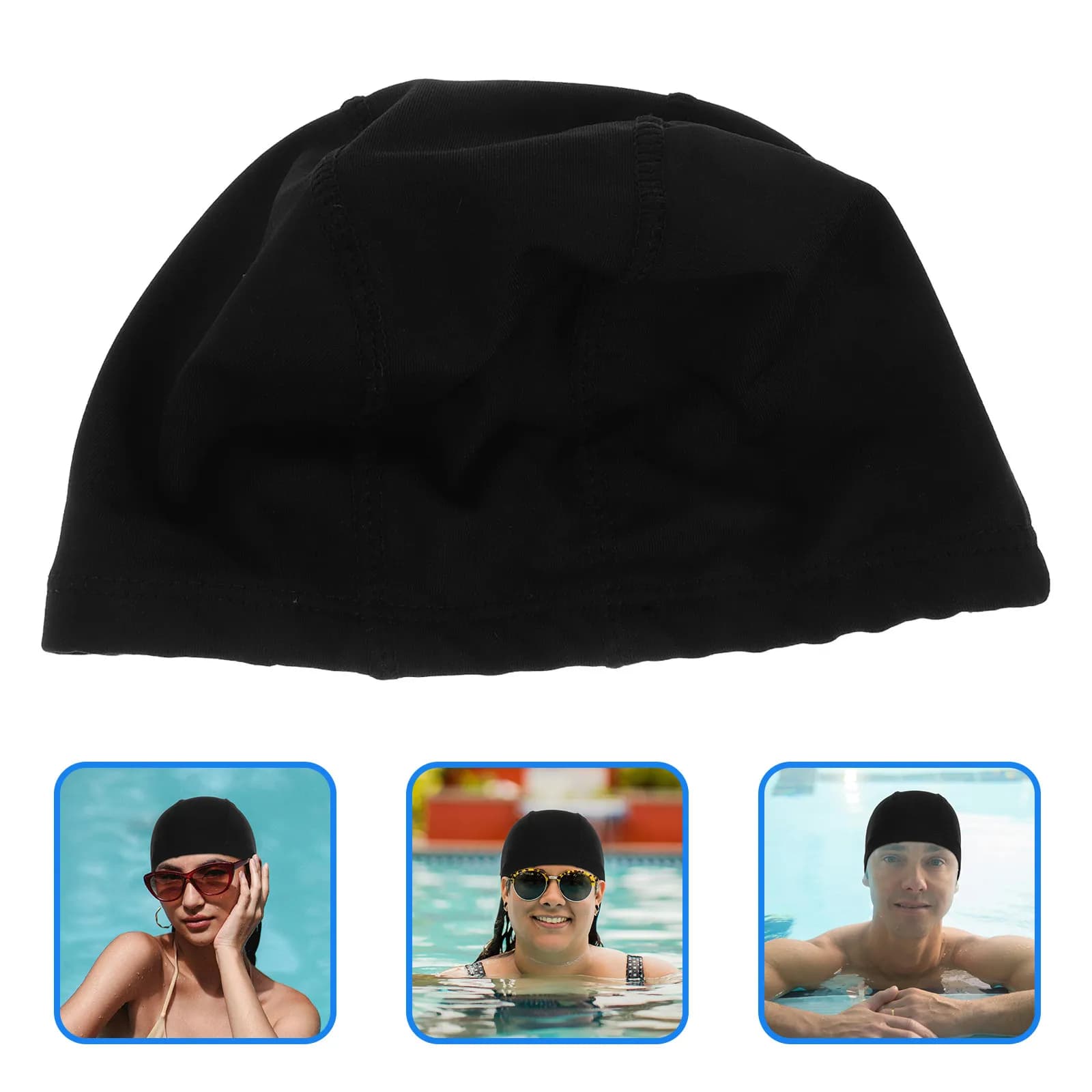Set di 3 Cuffie da Nuoto in Poliestere ad Asciugatura Rapida, Unisex, in Tessuto Elastico per Adulti e Giovani, per Capelli Lunghi e Corti, per Piscina, Spa e Acque Termaali