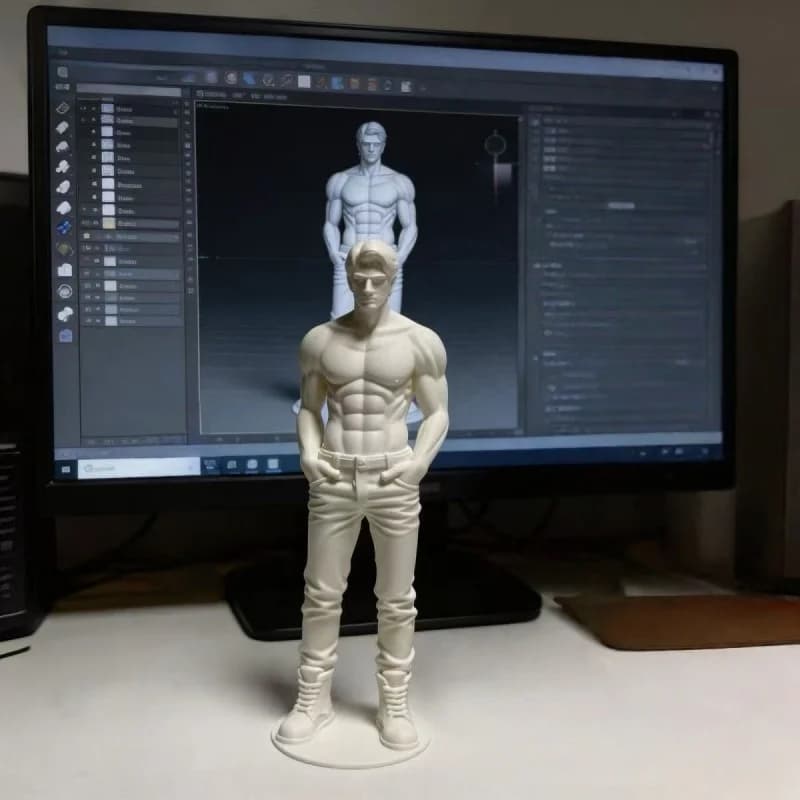 Scultura 3D Stampata di Uomo Muscoloso con Tasca di Jeans, Nuovo Ornamento da Scrivania, Decorazione Semplice e Trendy per Camera da Letto e Soggiorno, Regalo