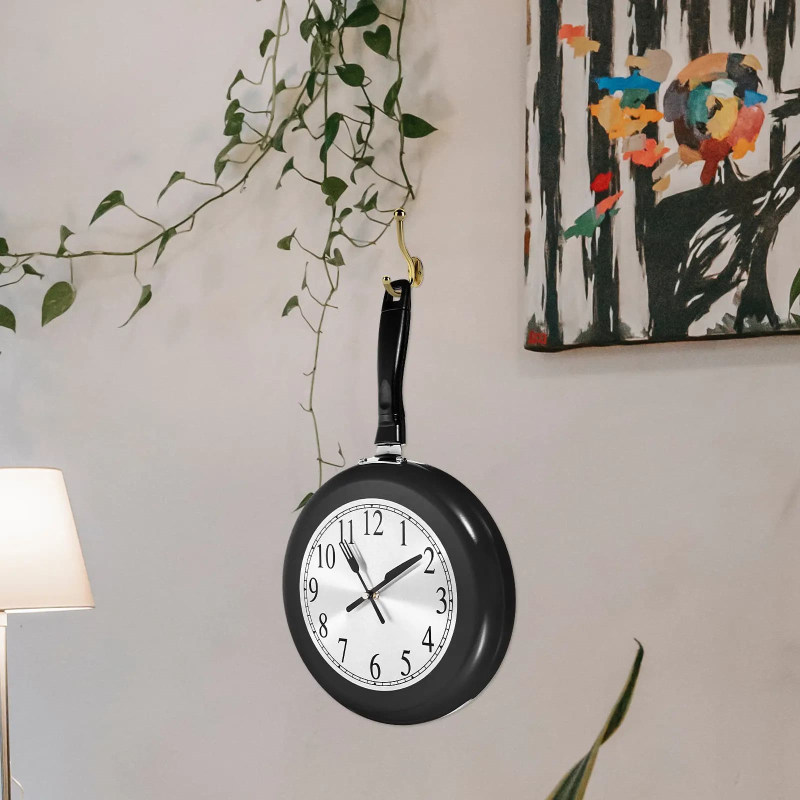 Set di 1 Orologio da Parete a Forma di Padella, Decorativo e Silenzioso, per Soggiorno e Camera da Letto, Design in Acciaio Inossidabile