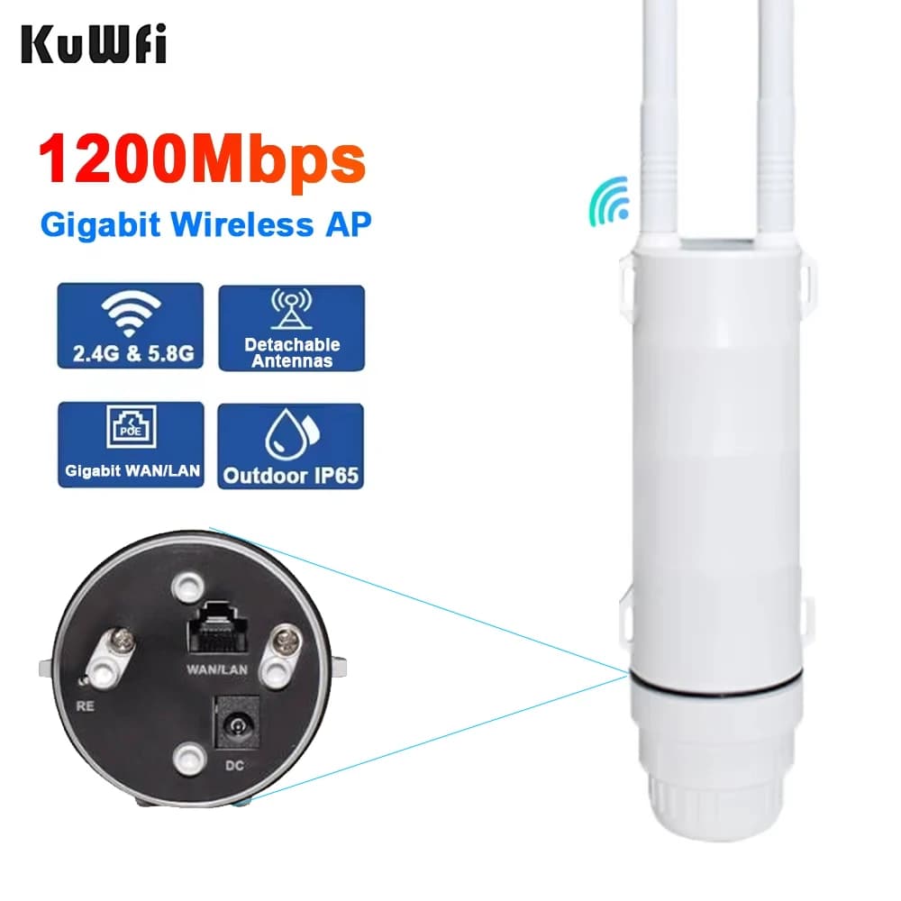 KuWFi AC1200 Router WiFi esterno 1200Mbps 2.4G 5G Dual Band Wi-Fi Porta Gigabit Modalità ripetitore AP Antenne staccabili ad alta potenza