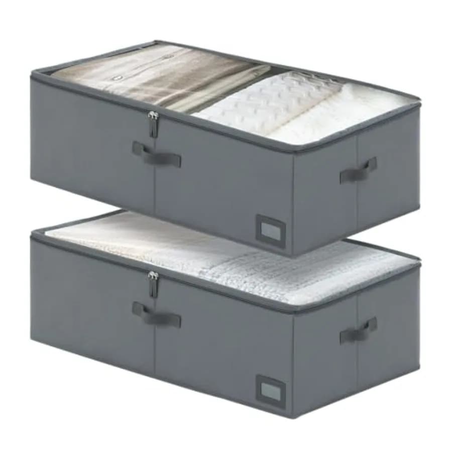 Contenitori portaoggetti da 10 pollici sotto il letto, confezione da 2, pareti laterali robuste, coperchio trasparente e portaetichette, organizer pieghevole in tessuto per armadio