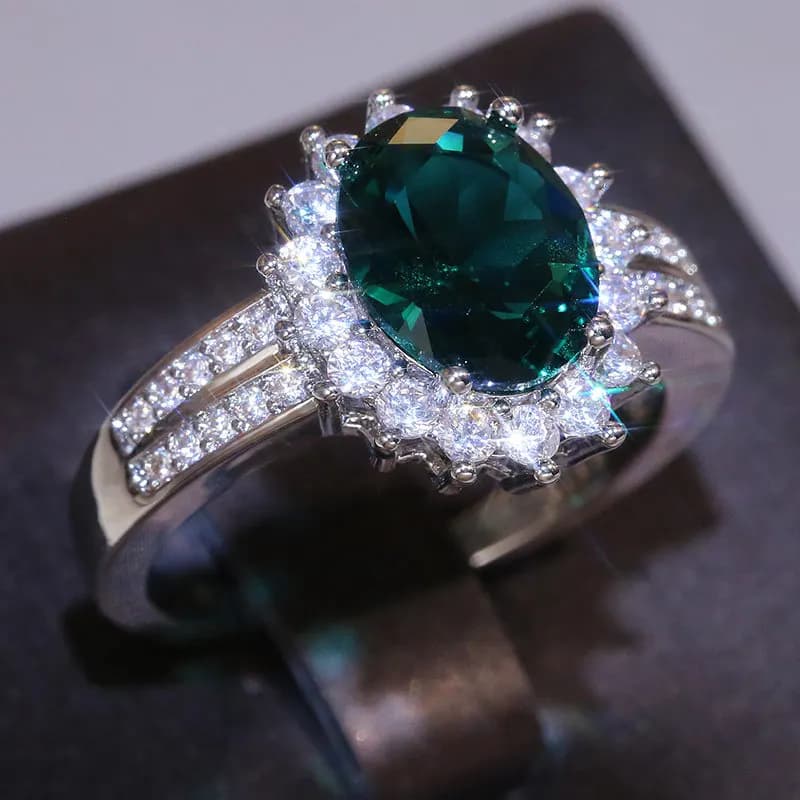 Light Luxury Stainless Steel Ring for Women Fashion Trendy finger ring with green oval zircons Women's Party Jewelry