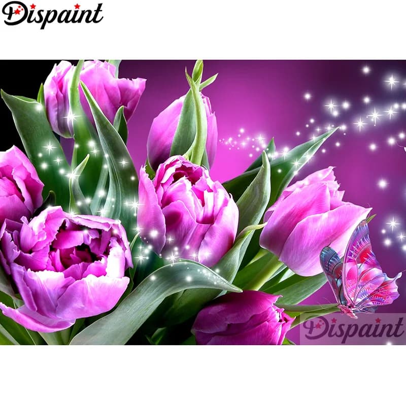 Dispaint Pieno Quadrato/Rotondo Trapano 5D Pittura Diamante FAI DA TE "Fiore rosa farfalla" Ricamo Punto Croce 5D Complementi Arredo Casa A11103