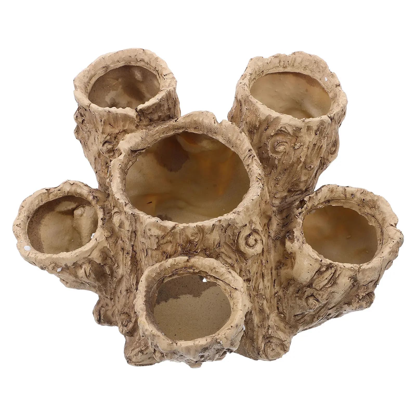 Vaso in Resina per Piante Succulente, Design a Tronco d'Albero Artificiale con Foro di Drenaggio, 6 Aperture per Piantare, Bonsai e Cactus da Interno