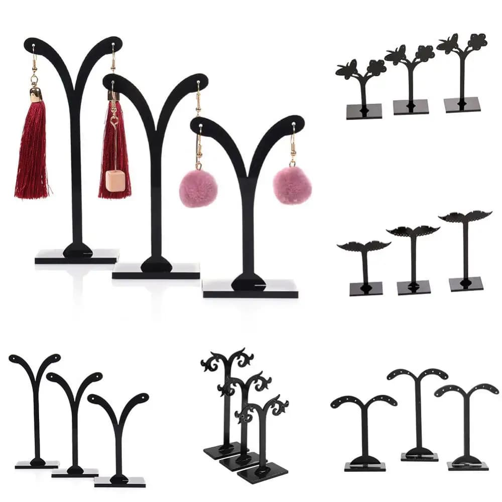 3Pcs Black Acrylic Stand Holder Show Rack Crotch Earring Ear Studs Jewelry Rack Display Storage Hanger Holders
