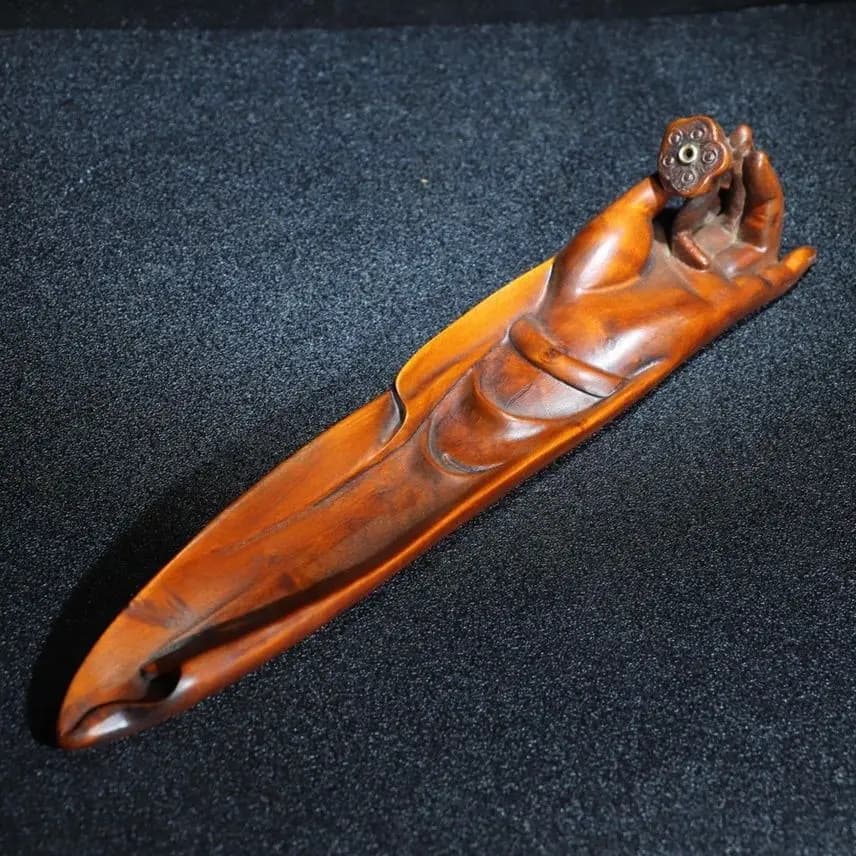 Hand Carved Wood Slender buddha's hand incense burner Sticks Holder Statue Figurine Desktop Ornaments