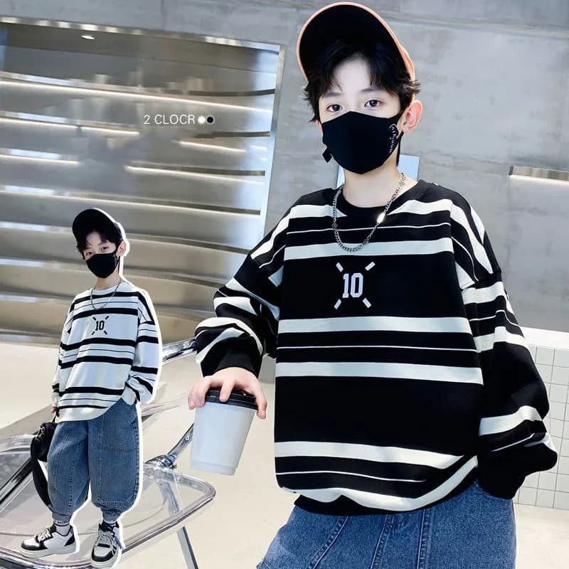 Primavera autunno ragazzi cotone sciolto contrasto felpa a righe scuola bambini pista Pullover top bambino lavoro maglione vestito 5-16 anni
