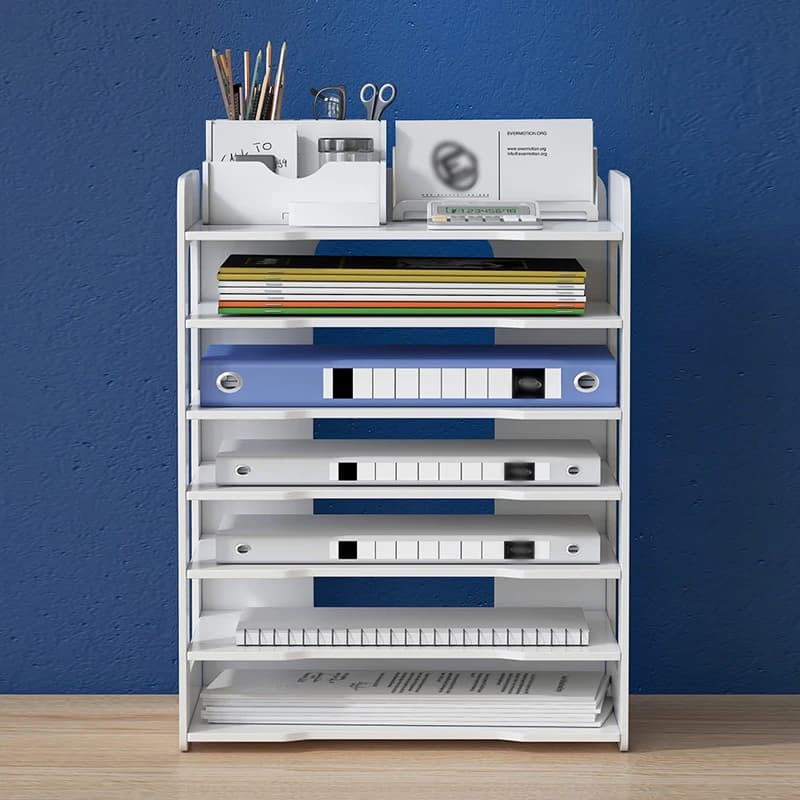 Portadocumenti da tavolo a 5 strati, scatola portaoggetti per cartelle da ufficio, ripiano per Organizer per File da scrivania, libreria bianca multifunzione