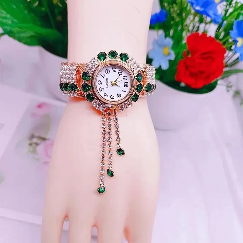 Orologio da Polso al Quarzo di Lusso per Donna, Orologi Eleganti con Diamanti Colorati e Strass, Cinturino in Acciaio