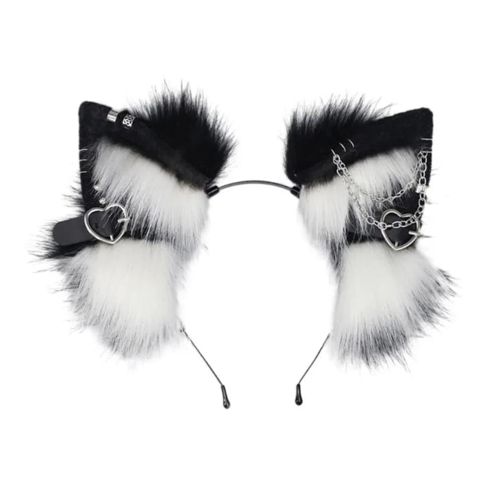 Fascia per capelli Lolita con orecchio di gatto a forcina con cintura con ciondolo amore Fascia in peluche Stile coreano Lolita Cosplay Costume cosplay di Halloween