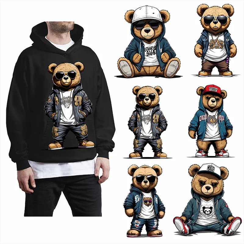 Leisure Glasses Bear Iron Sticker patch For Clothing T-shirt hoodie DIY Jacket Waterproof Sticker