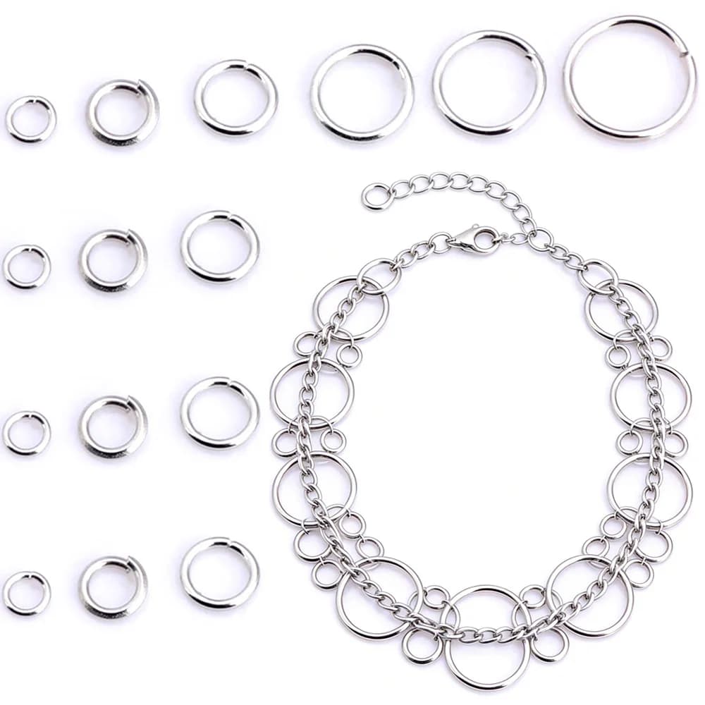 Anelli di collegamento con placcatura in rodio, diametro filo 3/4/5/6/7/8/9/10/12mm, spessore 0.7/0.8/1.0MM, per creazione gioielli fai da te, bracciali/collane