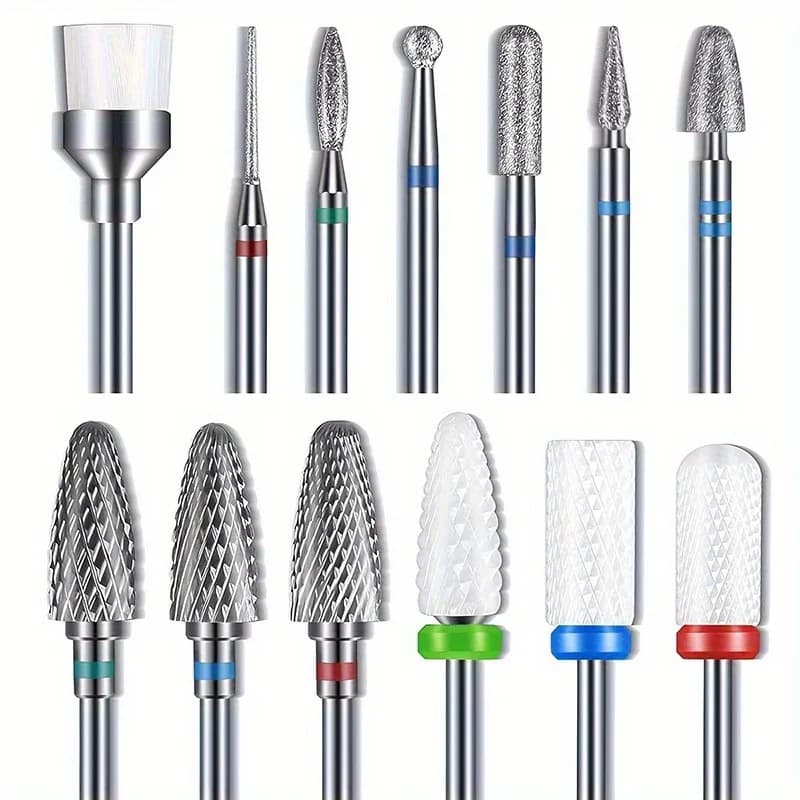 13 PZ/SET 3/32 "Set di punte per trapano per unghie in carburo diamantato ipoallergenico adatto per unghie acriliche, cuticole, rimozione smalto