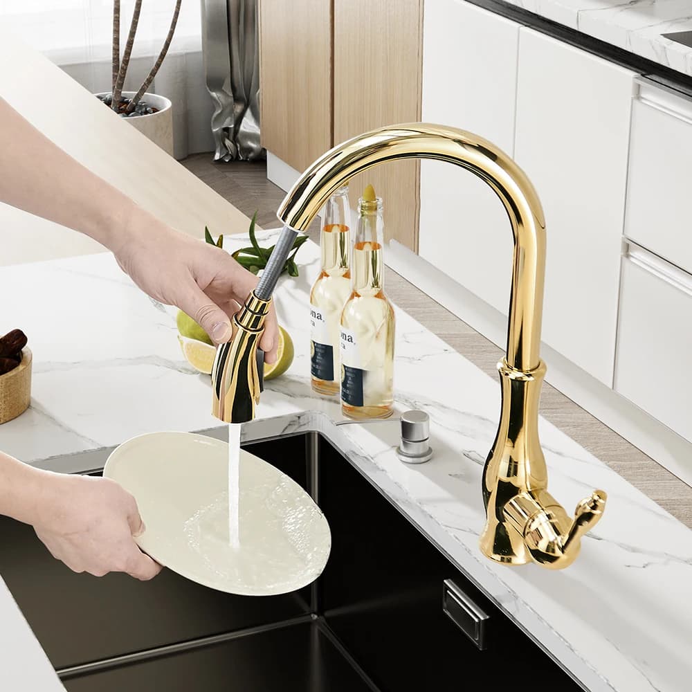 Rubinetti da cucina neri Estraibili Lavello da cucina Miscelatore Rubinetto Miscelatore acqua monocomando Gru per cucina Miscelatore con rotazione a 360 gradi 866011