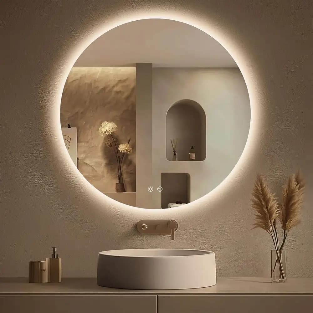 Specchio da Bagno Rotondo Retroilluminato da 30 Pollici con Luci, Specchio LED Circolare per Bagno, Dimmerabile, 3 Colori Cangianti, con Memoria