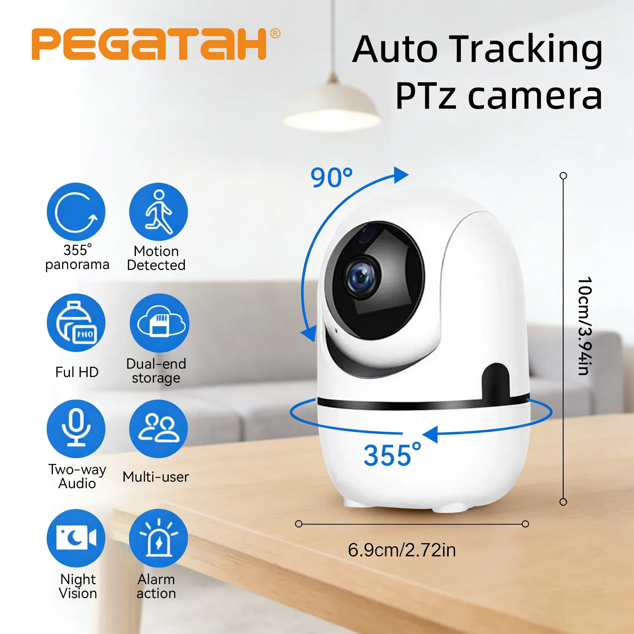Telecamera IP WiFi 2K PTZ Telecamera di Sicurezza 360° ° Monitor per Bambini con Rilevamento AI, Tracciamento Automatico, Visione Notturna e Sorveglianza per Casa Intelligente