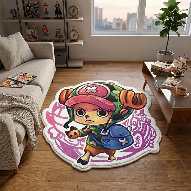 Tappeto Anime One Piece Chopper, Tappetino Irregolare in Finto Cashmere, Antiscivolo, Kawaii, per Sala Giochi e Arredo Camera da Letto