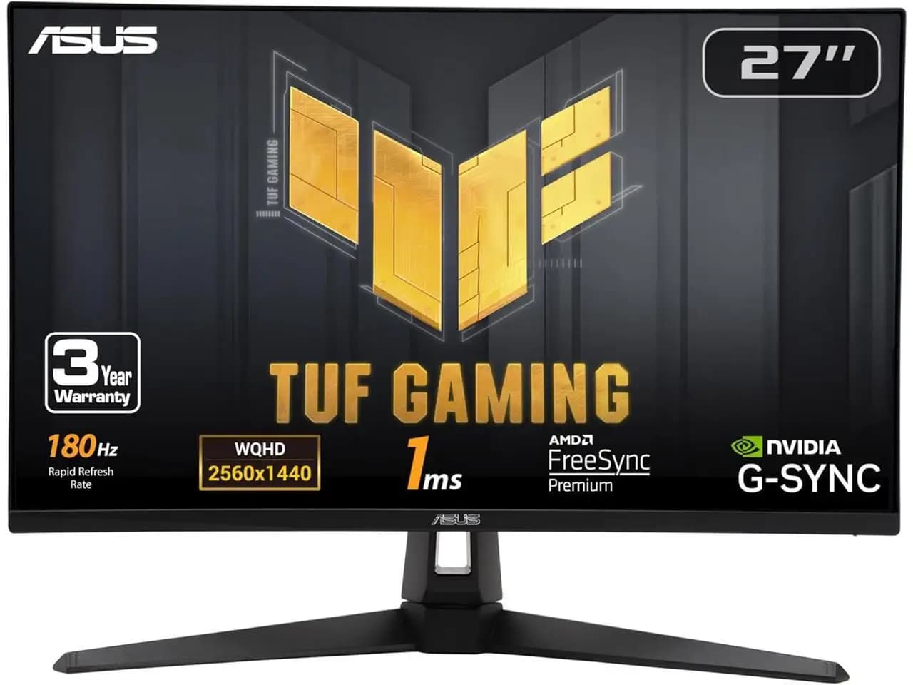 ASUS TUF Gaming 27" QHD 2K 1440P 180Hz IPS AMD FreeSync Premium & G-SYNC Compatible 1ms Built-in Speakers Gaming Computer Monitor with Swivel & Tilt Stand VG27AQ3A