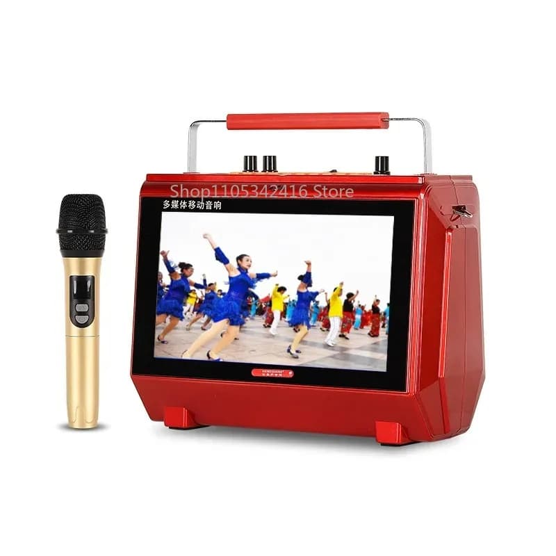 Macchina per Karaoke Portatile 20W con Schermo per Testi, Altoparlante Bluetooth + 2 Microfoni Ricaricabili, Supporta Riproduzione Video TV all'Aperto