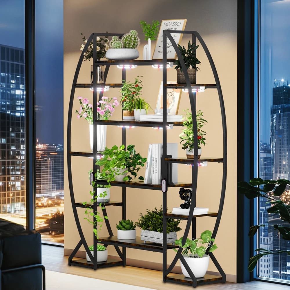 Large Tall Plant Rack Multiple Flower Pots Display Shelves with Plant Grow Lights