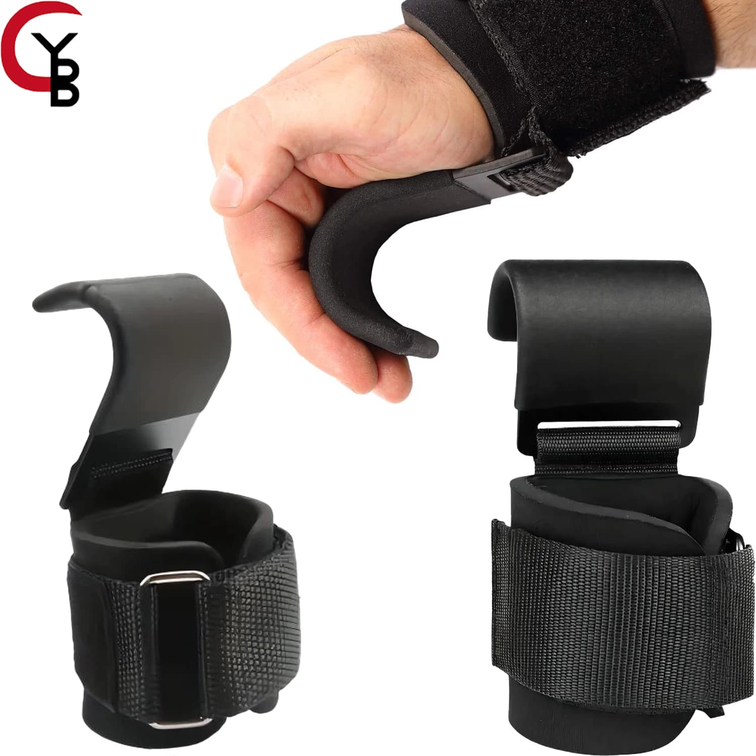 YANBIGUO Weight Lifting Wrist Hooks Straps for Maximum Grip Support,Deadlift Gloves&Grip Pads Alternative in Gym Power Training
