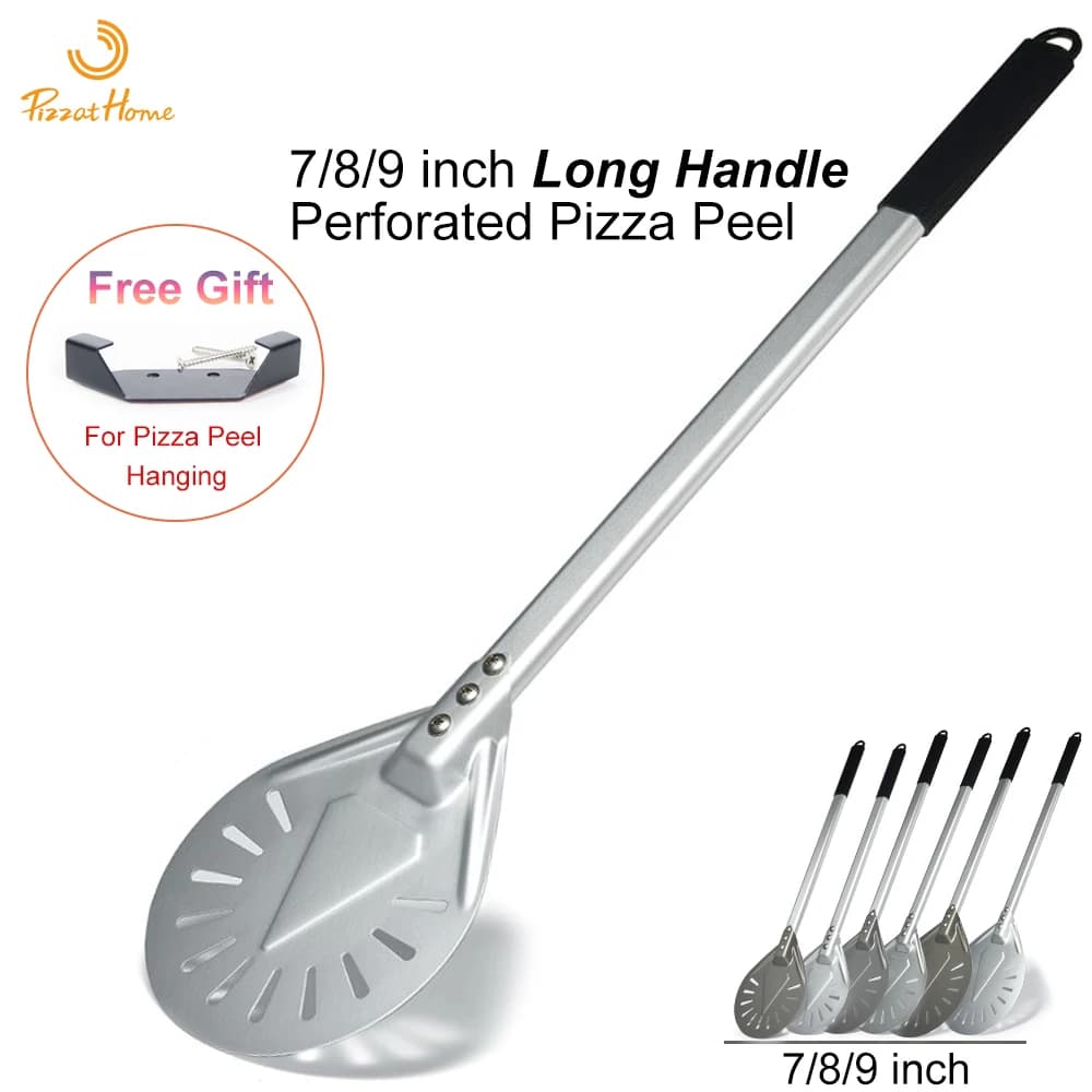 PizzAtHome Manico lungo 7/ 8/ 9 pollici Perforato Pizza Turning Peel Pala per pizza Alluminio Pizza Peel Paddle Piccolo strumento per pizza