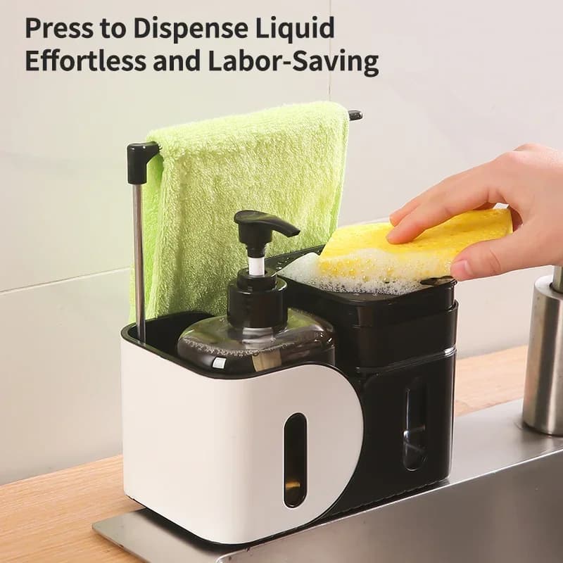 Set dispenser sapone da cucina 4 in 1 con porta spugna e panno, dispenser sapone per mani e piatti per lavelli da cucina