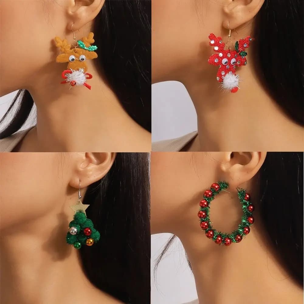 Merry Christmas Christmas Drop Earrings Xmas Tree Mix Styles New Year Earrings Decoration Party Festival Wreath Circle Earrings