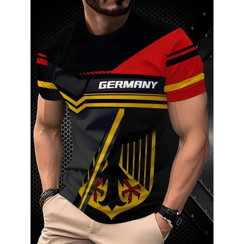 Germania Bandiera Maglie T-shirt per uomo Emblema nazionale tedesco Stampa 3D Tee Allentato O-Collo Top Uniformi sportive Manica corta T-shirt
