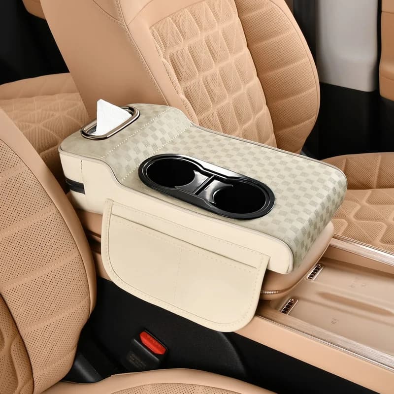 Bearing for height car armrest box with bag holders, pockets and handkerchief box - Organizer for central console in durable eco-leather