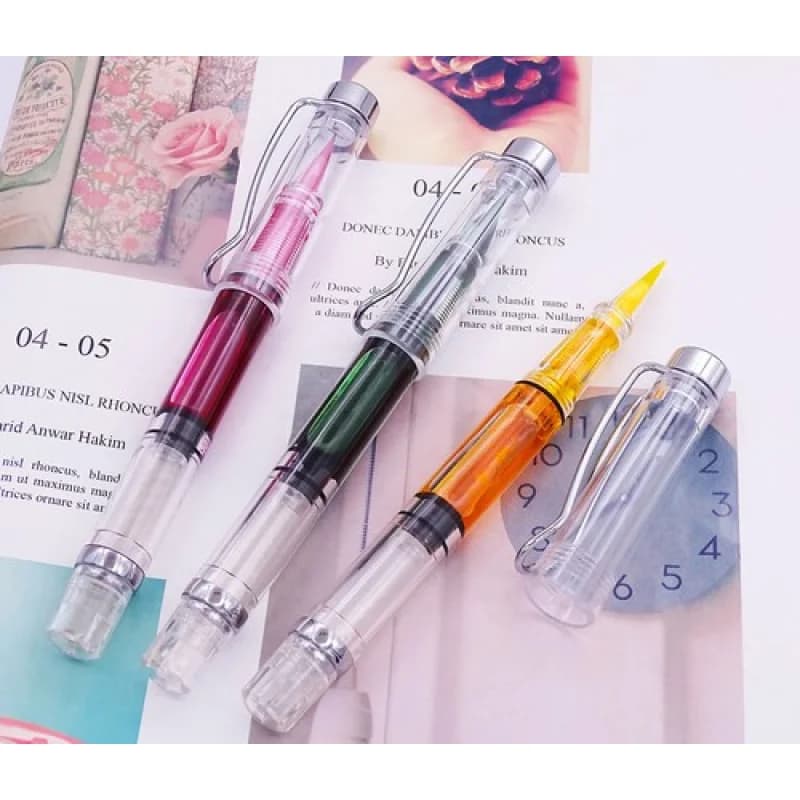 A+ 3PCS Yongsheng 3009 Piston Calligraphy Brush Pen Clear Transparent Art Gift Set