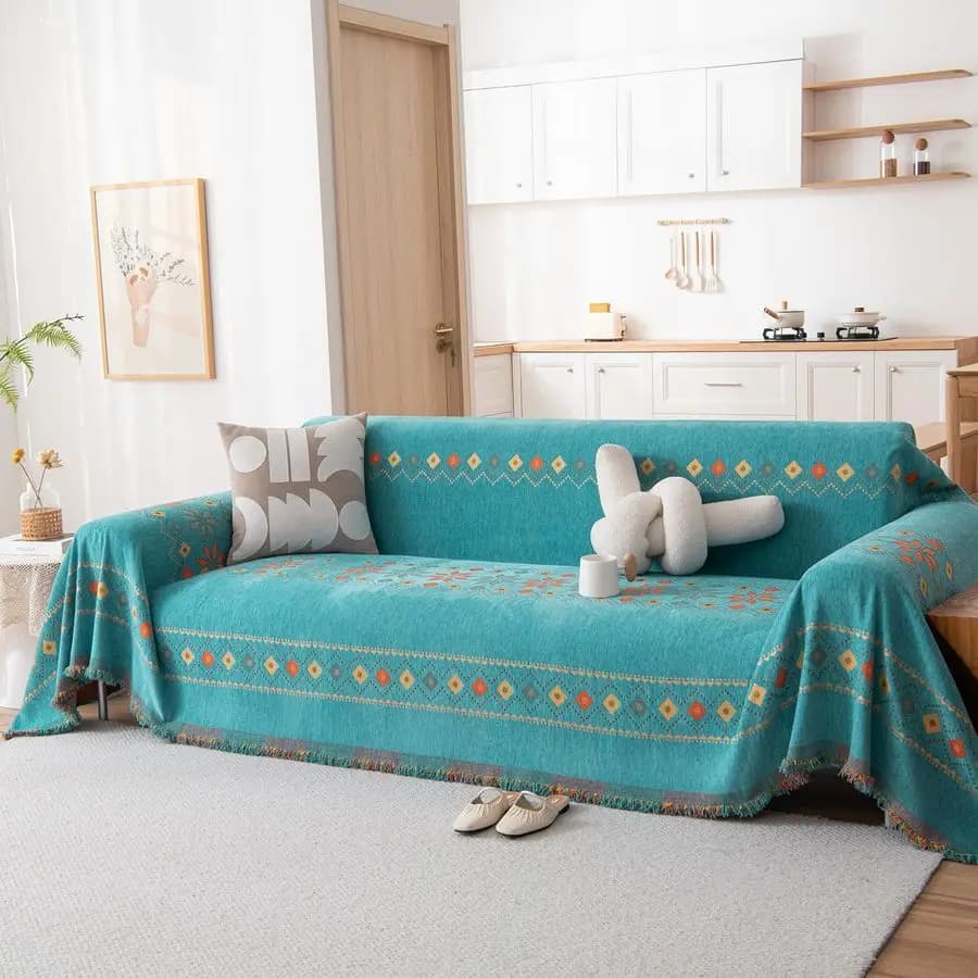 Copridivano Boho verde acqua Copridivano in ciniglia jacquard Lavabile Protezione per divano a 3 posti per animali domestici Bambini Modern Bohemain Sectional Cou