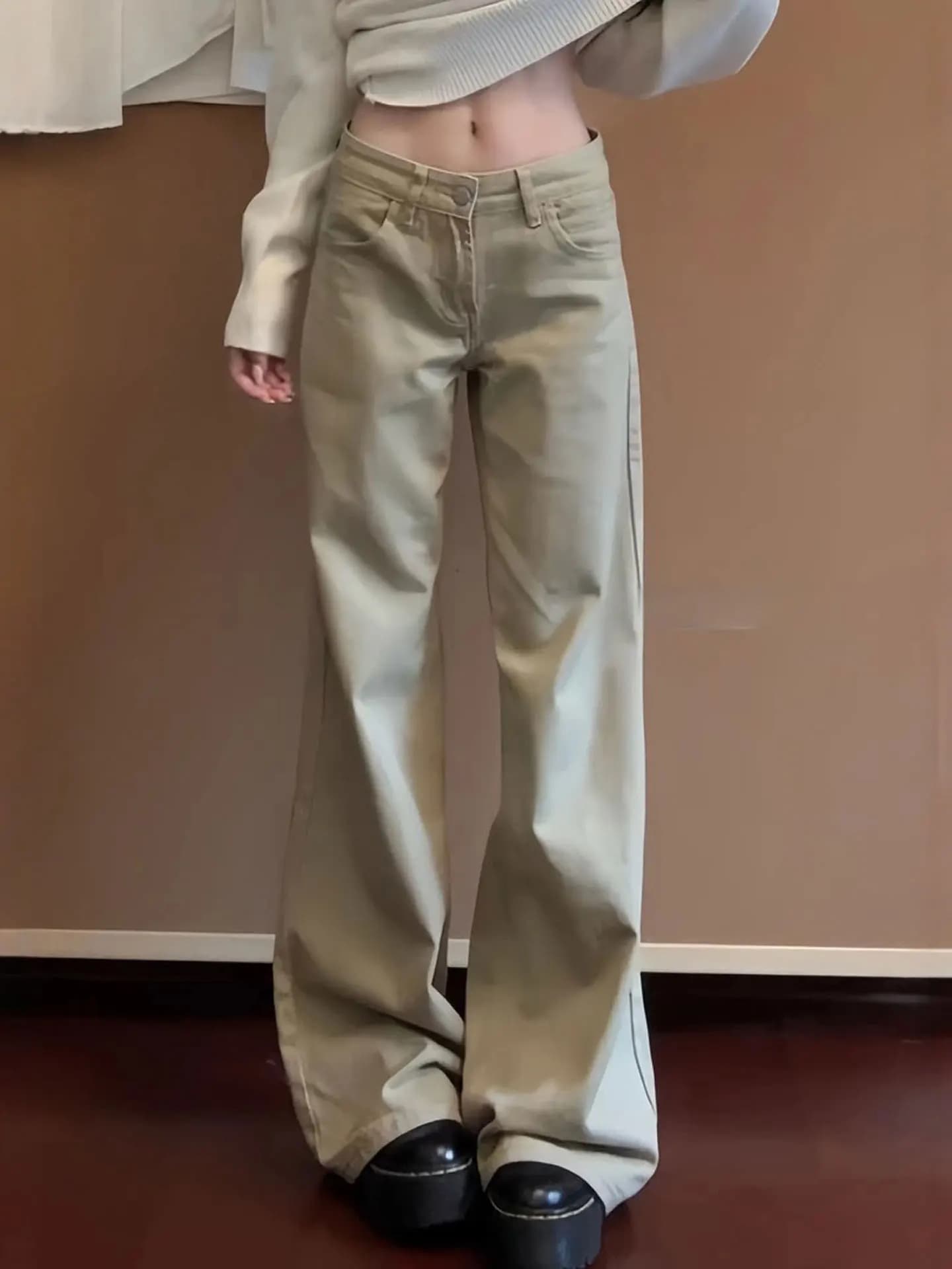 Low Waist Fleece Lined Bootcut Jeans Women's plus Size Autumn Winter Denim Pants Vintage Style Wide Leg Pants Casual Wear