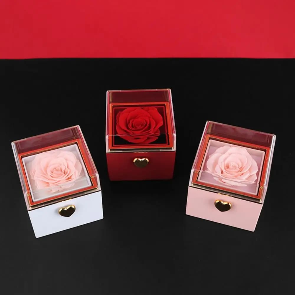 Gift Box for Jewelry with Rotating Rose Ring Boxes With Storage Proposed for Necklaces With Eternal Pink Anti-dust Luxury Jewelry Display Boxes Wedding