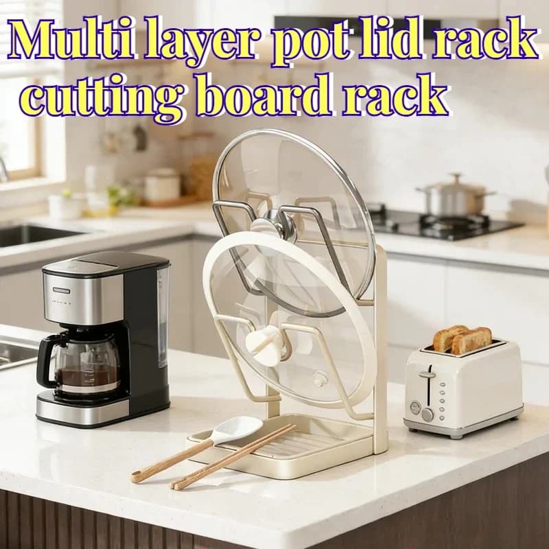1 PCS Space Saving Kitchen Counter Caddy for Pot Lids Cutting Boards and Spatulas Multi Layer Bamboo Drain Board Holder
